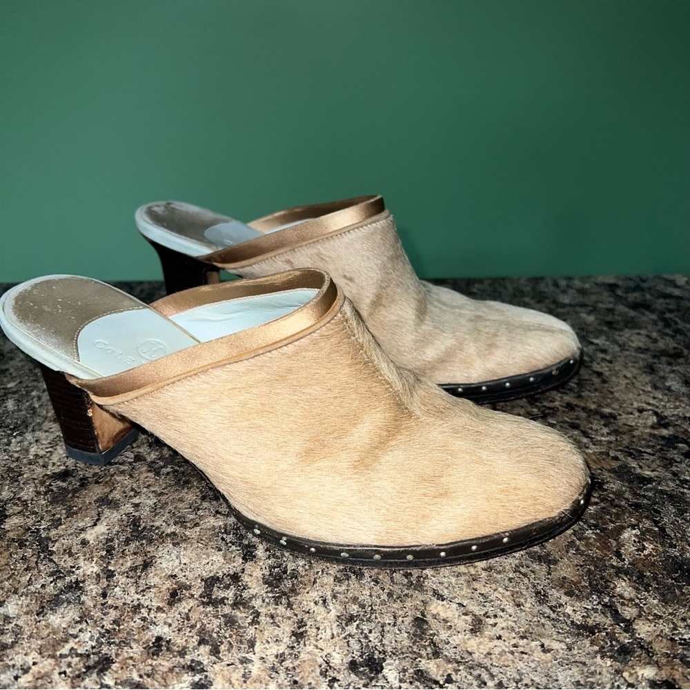 Cole Haan Pony Hair Tan Closed toe Mule Heels Size 7.5.